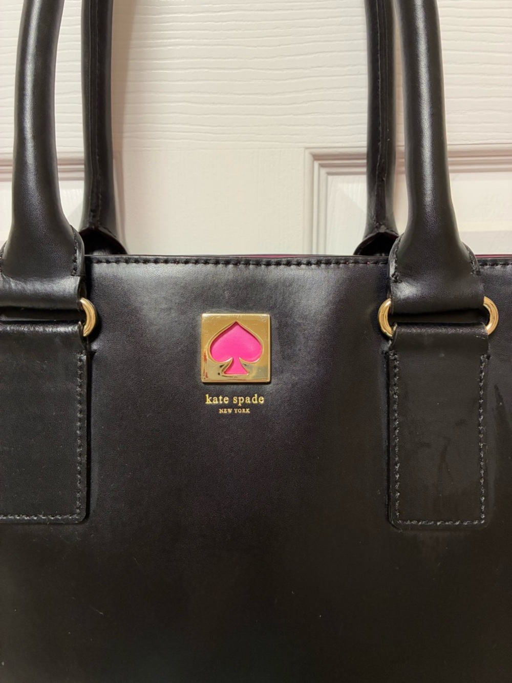 Kate Spade Extra Large Black Leather Tote/Shoulder Bag Pink Interior EUC! - Picture 11 of 15